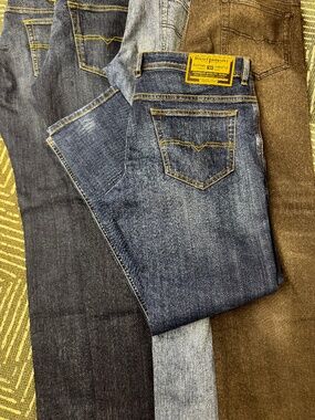 Diesel Industry Men's Straight Leg Jeans — Medium Wash Blue